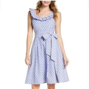 1901 Seersucker Ruffle Midi Dress with Waist Tie And 3D Pattern Size 12P